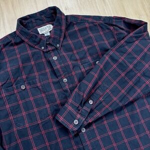 Duluth Trading Flannel Shirt Mens 2XL Tall Plaid Button Up Workwear Black Red